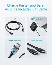 Anker Laptop Charger, Compact Foldable 100W USB C Charger with 5FT Cable | High-Speed for MacBook Pro/Air, Samsung Galaxy, iPhone 18 Pro/17/16, iPad Pro, and More