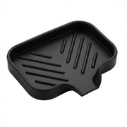 MicoYang Silicone Soap Dish with Drain Spout, Self-Draining Sink Organizer Tray for Bathroom and Kitchen, Sponges, Dispensers and Soap Holder, Non-Slip and Dishwasher Safe, Black (Compact, 4.9"×3.2")