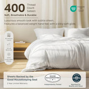 California Design Den Soft 100% Cotton Sateen Queen Bed Sheets Set, White | 400 Thread Count Backed by Good Housekeeping Seal, 16" Deep Pocket, All-Around Elastic, Durable, Easy Care