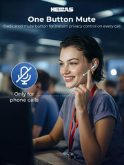 HEIBAS Bluetooth Headset, Wireless Earpiece with Mic for Work | 72H Playtime, 500mAh Charging Case, Hands-Free Calling with Mute Button for Work, Trucker, Office, Driving, iPhone, Black