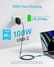 Anker Laptop Charger, Compact Foldable 100W USB C Charger with 5FT Cable | High-Speed for MacBook Pro/Air, Samsung Galaxy, iPhone 18 Pro/17/16, iPad Pro, and More