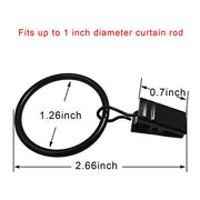 AMZSEVEN 40 Pack Metal Curtain Rings with Clips, 1.26 in ID, Black | Curtain clip rings fit rods up to 1 inch in diameter; securely hold curtains, baby pants on hangers and hair bows