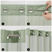 Colorful Star Sage Green No Hook Waffle Shower Curtain Set, 72 x 75 Inch | Waterproof Shower Curtain with Snap in Fabric Liner and Mesh Top Window, Hotel Style Heavy Duty Thick Bathroom Curtain