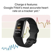 Google Fitbit Charge 6 - Fitness Tracker - Obsidian/Black | Google apps, heart rate on exercise equipment, 3-month Google Health Premium membership included, small and large bands