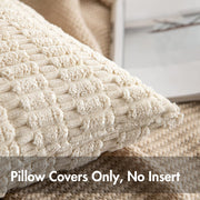 MIULEE Corduroy Decorative Throw Pillow Covers 18x18 Cream White Pack of 2 | Soft Boho Striped Pillow Covers Modern Farmhouse Home Decor For Sofa Living Room Couch Bed