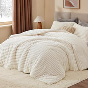 BEDELITE Fleece Queen Comforter Set, Fluffy Bed Set, Cream White | Super Soft & Warm Bedding, Luxury Fuzzy Faux Fur Comforter for Winter, Heavy Plush Bedding, with 2 Pillowcases