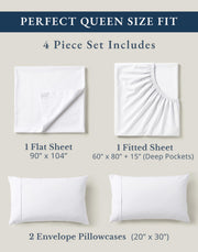 LANE LINEN Queen Sheets 100% Organic Cotton 4pc Percale Cooling - White | Queen Sheet Set, GOTS Certified Organic Cotton Percale - Crisp, Cool & Breathable, For Hot Sleepers, All-Season Comfort