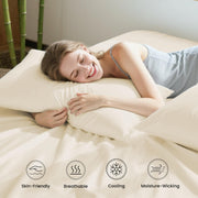 Love's cabin 4 Piece Queen Sheet Set, 100% Rayon Derived from Bamboo, Cooling & Breathable, Soft Silky Deep Pocket up to 16", Hotel Luxury Bedding for Hot Sleepers, Beige