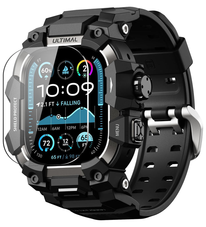 ULTIMAL Rugged Case with Band for Apple Watch Ultra 4/3/2/1, 49mm Black | Military-Grade Shockproof Bumper Cover with Tactical Band Men, Built for Rugged Protection, Secure Fit and Everyday Comfort