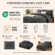 CozyLux Queen Comforter Set 88"x88" Dark Grey - 7 Piece Bed in a Bag | Fits Mattresses up to 14in, Sheets & Shams Included, OEKO-TEX Certified, 240GSM All-Season Fill, Couples & Guest Rooms
