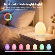 MediAcous Night Light for Kids, 7 Colors Changing Egg Light for Nursery | Stepless Dimming, Soft Silicone Touch Night Lamp with 1 Hour Timer, Rechargeable Nursery Night for Breastfeeding