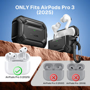 MOBOSI for AirPods Pro 3 Case with Magnetic Lid Lock,Black | Compatible with MagSafe,Military Grade Shockproof Protective Cover with Cleaner Kit& Keychain for iPod Pro 3 Case(2025)