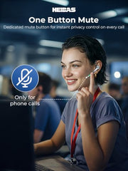HEIBAS Bluetooth Headset, Wireless Earpiece with Mic for Work | 72H Playtime, 500mAh Charging Case, Hands-Free Calling with Mute Button for Work, Trucker, Office, Driving, iPhone, Black