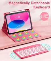 Hamile for iPad A16 11th 10th Generation Case with Keyboard - Wireless | Backlit Detachable Folio Keyboard Cover, Pencil Holder, for iPad A16 11-inch 2025 10th Generation 10.9 Inch 2022, Pink