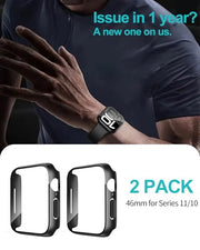 Smiling 2 Pack Case Built in Tempered Glass Screen Protector Compatible with Apple Watch Series 11 (2025)/Series 10 46mm, Hard PC Case Overall Protective Cover- Black