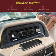 Pyle Marine Bluetooth Stereo Radio - 12v Single DIN Style Boat In dash Radio Receiver System with Built-in Mic, Digital LCD, RCA, MP3, USB, AM FM Radio - Remote Control - PLMRB29B (Black)