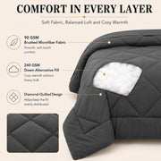 CozyLux Queen Comforter Set 88"x88" Dark Grey - 7 Piece Bed in a Bag | Fits Mattresses up to 14in, Sheets & Shams Included, OEKO-TEX Certified, 240GSM All-Season Fill, Couples & Guest Rooms