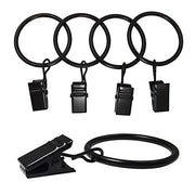AMZSEVEN 40 Pack Metal Curtain Rings with Clips, 1.26 in ID, Black | Curtain clip rings fit rods up to 1 inch in diameter; securely hold curtains, baby pants on hangers and hair bows