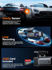 galphi 4K Dash Cam Front, 5GHz WiFi, 32GB Card Included, Mini Dashcam | Screen-Free, APP Control, 160° Wide Angle, G-Sensor, Loop Recording, 24H Parking Monitor, Night Vision, Easy Install