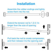 TEECK Shower Curtain Rod, 32-80 inch Adjustable Spring Tension Curtain Rod, Never Rust Anti-Slip Shower Curtain Rod for Bathroom, No Drilling, Never Collapse, Easy to Use, Silver