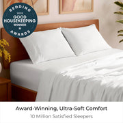 Mellanni Iconic 4-Piece Bed Sheet Set, 16" Deep Pocket (Queen, White) | 10M+ Sleepers. 16" Standard Fit. Lab-tested: Breathable, Stays Bright & Smooth. Good Housekeeping Best Bedding, 7 years.