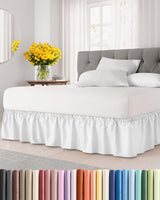 CGK Wrap Around Dust Ruffle Bed Skirt - Queen Size, 15" Inch, White | Easy Fit Elastic Strap, Adjustable Pleated Bedskirt w/Brushed Fabric, Wrinkle & Fade Free, for Women, Men, Kids & Teens