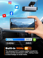galphi 4K Dash Cam Front, 5GHz WiFi, 32GB Card Included, Mini Dashcam | Screen-Free, APP Control, 160° Wide Angle, G-Sensor, Loop Recording, 24H Parking Monitor, Night Vision, Easy Install