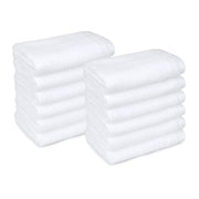 Amazon Basics Cotton Washcloths, Lightweight Quick-Dry, Absorbent Face and Body Towel Set, 12" x 12", White, 12-Pack