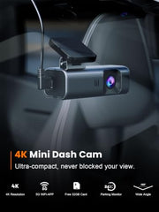 galphi 4K Dash Cam Front, 5GHz WiFi, 32GB Card Included, Mini Dashcam | Screen-Free, APP Control, 160° Wide Angle, G-Sensor, Loop Recording, 24H Parking Monitor, Night Vision, Easy Install