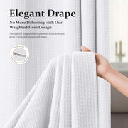Dynamene Waffle Shower Curtain 256 GSM Heavy Duty Fabric 72"x72" White | Thick Textured Cloth, Weighted Hem, Water Repellent Washable, Hotel Luxury Polyester Shower Curtain Set for Bathroom 12 Hooks
