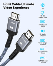 Highwings Long HDMI Cable 25FT 4K HDR High Speed HDMI 2.0 Cables | 18Gbps 2.0 Braided HDMI Cord, 4K HDR, HDR10, HDCP 2.2, ARC, Compatible with Roku TV/HDTV/PS5/Blu-ray