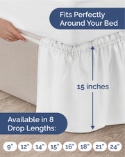 CGK Wrap Around Dust Ruffle Bed Skirt - Queen Size, 15" Inch, White | Easy Fit Elastic Strap, Adjustable Pleated Bedskirt w/Brushed Fabric, Wrinkle & Fade Free, for Women, Men, Kids & Teens