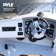 Pyle Marine Headunit Receiver Speaker Kit - In-Dash LCD Digital Stereo Built-in Bluetooth & Microphone w/ AM FM Radio System 5.25’’ Waterproof Speakers (2) MP3/SD Readers & Remote Control-PLMRKT46BK