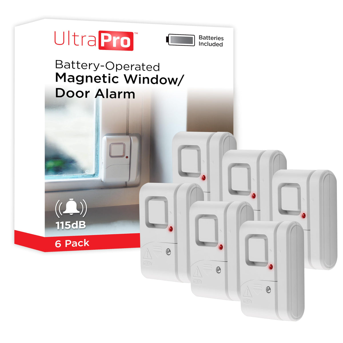 UltraPro Personal Security Window and Door Alarm, 6 Pack, Wireless Chime | DIY Protection, Burglar Alert, Easy Installation, Home Security, Ideal for Home, Garage, Apartment, White, 49721