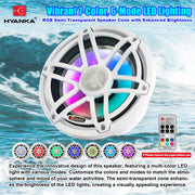 H YANKA HMS-65 6.5 Inch Marine Speakers, Waterproof, 750W, 7Color LED, Pair | 2‑Way marine‑grade coaxial speaker, IP67, salt‑UV resistant for durable long‑lasting use, for boats, utv, atv.