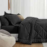 Love's cabin King Size Comforter Set, 7 Pieces Bed in a Bag, Black | OEKO-TEX Certified, All-Season, 1 Down-Alternative Comforter + 1 Flat & Fitted Sheets + 2 Pillowcases + 2 Pillow Shams