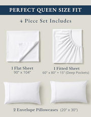 LANE LINEN Queen Sheets 100% Organic Cotton 4pc Percale Cooling - White | Queen Sheet Set, GOTS Certified Organic Cotton Percale - Crisp, Cool & Breathable, For Hot Sleepers, All-Season Comfort