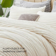 BEDELITE Fleece Queen Comforter Set, Fluffy Bed Set, Cream White | Super Soft & Warm Bedding, Luxury Fuzzy Faux Fur Comforter for Winter, Heavy Plush Bedding, with 2 Pillowcases