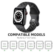 Lerobo Sport Band for Apple Watch Bands 44mm 45mm 46mm 42mm 49mm Men Women | Soft Silicone Breathable Waterproof Strap for iWatch Series 12 11 10 9 8 7 6 5 Ultra 4 SE 3 2 1, Gym Workout Wrist Band Black