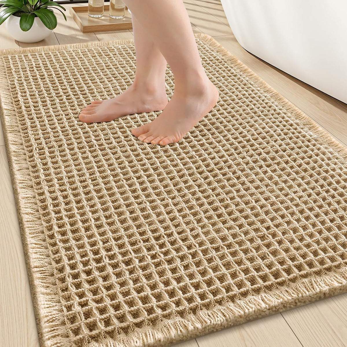 Smiry Waffle Bath Mat 30X20, Extra Soft Absorbent Bathroom Rugs, Brown | Non Slip Machine Washable Quick Dry Bath Rugs for Bathroom Floor, Tub, Shower, Home Decor Accessories