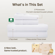 California Design Den Soft 100% Cotton Sateen Queen Bed Sheets Set, White | 400 Thread Count Backed by Good Housekeeping Seal, 16" Deep Pocket, All-Around Elastic, Durable, Easy Care