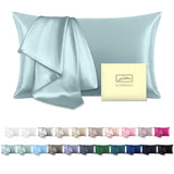 Suatien Mulberry Silk Pillowcase for Hair and Skin Standard Size, Haze Blue | Fits 20x26 Inches Pillows, Hypoallergenic, Smooth, Cooling Pillow Covers for Hot Sleepers with Hidden Zipper, Women Men Gift