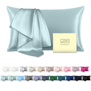 Suatien Mulberry Silk Pillowcase for Hair and Skin Standard Size, Haze Blue | Fits 20x26 Inches Pillows, Hypoallergenic, Smooth, Cooling Pillow Covers for Hot Sleepers with Hidden Zipper, Women Men Gift