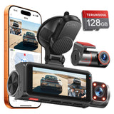 4K+4K+1080P 3 Channel Dash Cam, Free 128GB Card, AProX HD Night Vision | Dash Cam Front and Rear with Cabin, 5.8GHz WiFi6 - up to 20MB/s, App, GPS, G-Sensor, 24H Parking Mode, Support 512GB Max