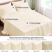 Love's cabin 4 Piece Queen Sheet Set, 100% Rayon Derived from Bamboo, Cooling & Breathable, Soft Silky Deep Pocket up to 16", Hotel Luxury Bedding for Hot Sleepers, Beige