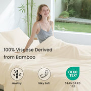 Love's cabin 4 Piece Queen Sheet Set, 100% Rayon Derived from Bamboo, Cooling & Breathable, Soft Silky Deep Pocket up to 16", Hotel Luxury Bedding for Hot Sleepers, Beige