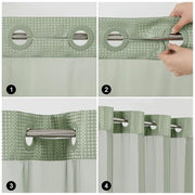 Colorful Star Sage Green No Hook Waffle Shower Curtain Set, 72 x 75 Inch | Waterproof Shower Curtain with Snap in Fabric Liner and Mesh Top Window, Hotel Style Heavy Duty Thick Bathroom Curtain