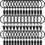 AMZSEVEN 40 Pack Metal Curtain Rings with Clips, 1.26 in ID, Black | Curtain clip rings fit rods up to 1 inch in diameter; securely hold curtains, baby pants on hangers and hair bows