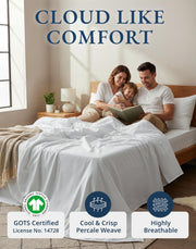 LANE LINEN Queen Sheets 100% Organic Cotton 4pc Percale Cooling - White | Queen Sheet Set, GOTS Certified Organic Cotton Percale - Crisp, Cool & Breathable, For Hot Sleepers, All-Season Comfort