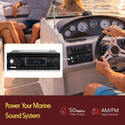 Pyle Marine Radio Stereo Receiver with Bluetooth MP3 Player - Single DIN Boat Audio System, AM/FM Tuner, USB/AUX Input, 30 Preset Stations, Hands-Free Calling, 300W Max Power for Marine and Boat Use